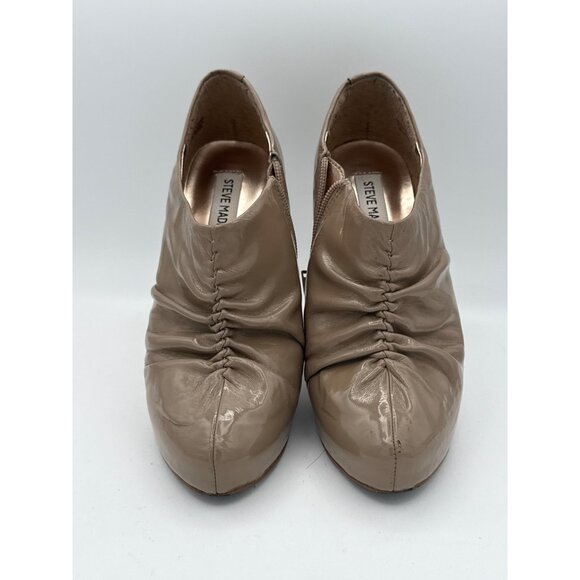 Steve Madden Womens Taupe Ruched Patent Leather Heeled Booties Size 7 - Picture 2 of 7